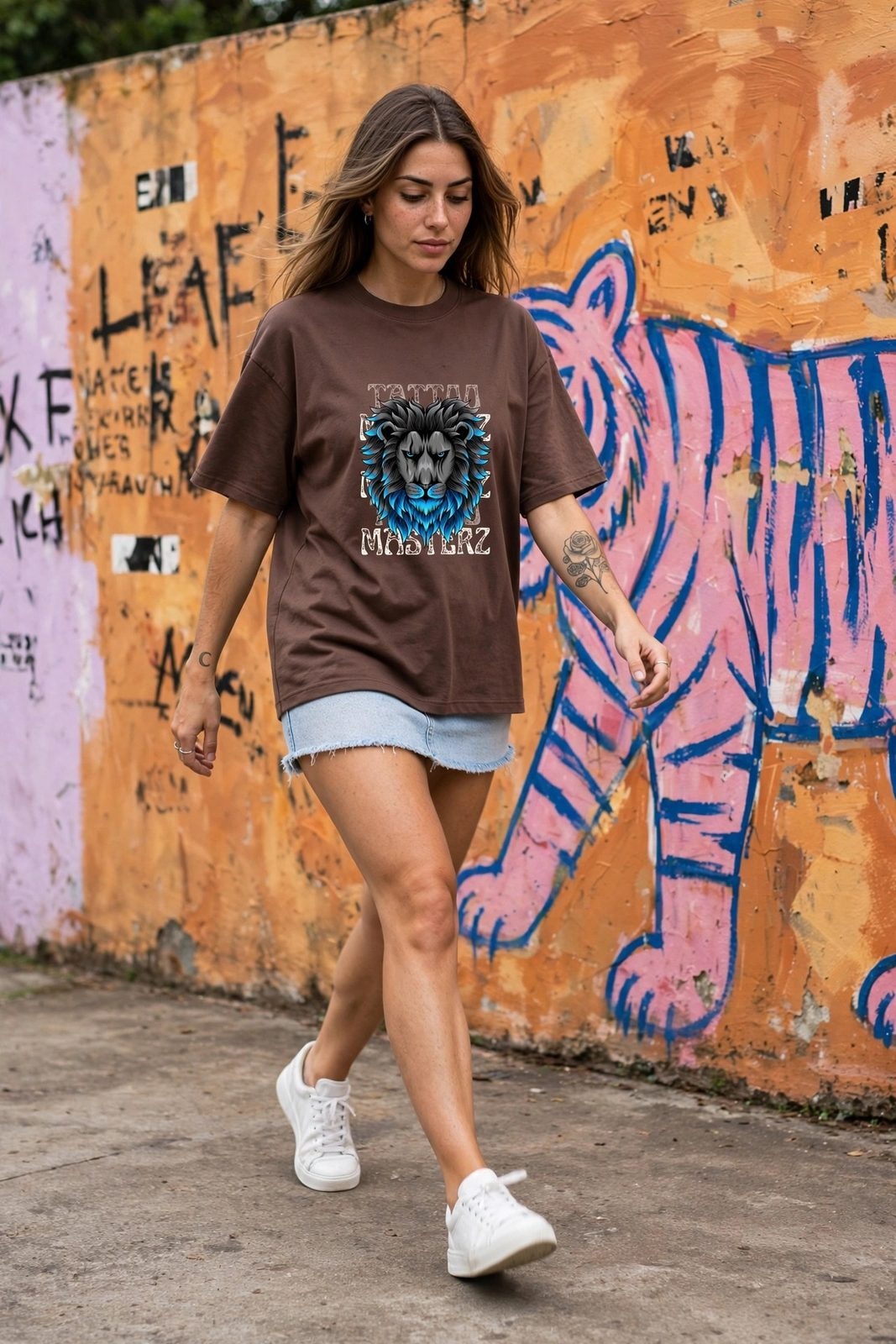Camiseta Oversized LionZ — Marrom, vista 4