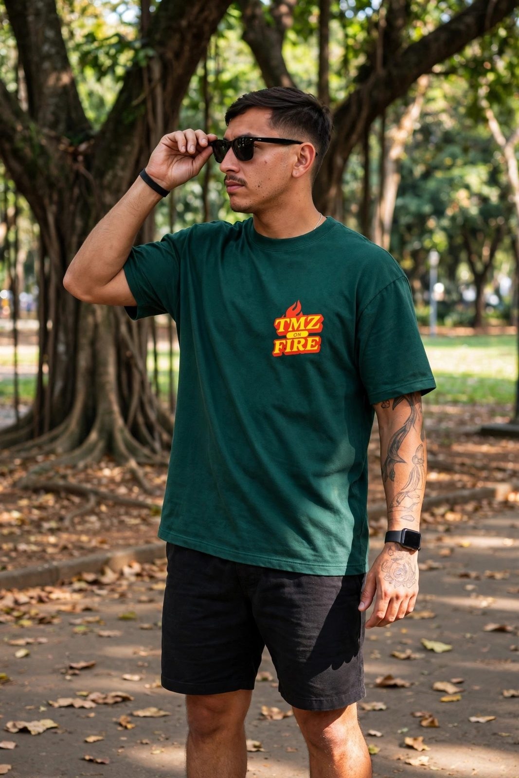 Camiseta Oversized TMZ Fire — Verde Militar, vista 5