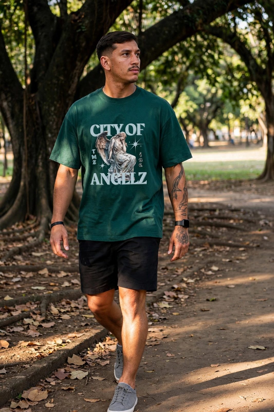 Camiseta Oversized City of AngelZ — Verde Militar, vista 5