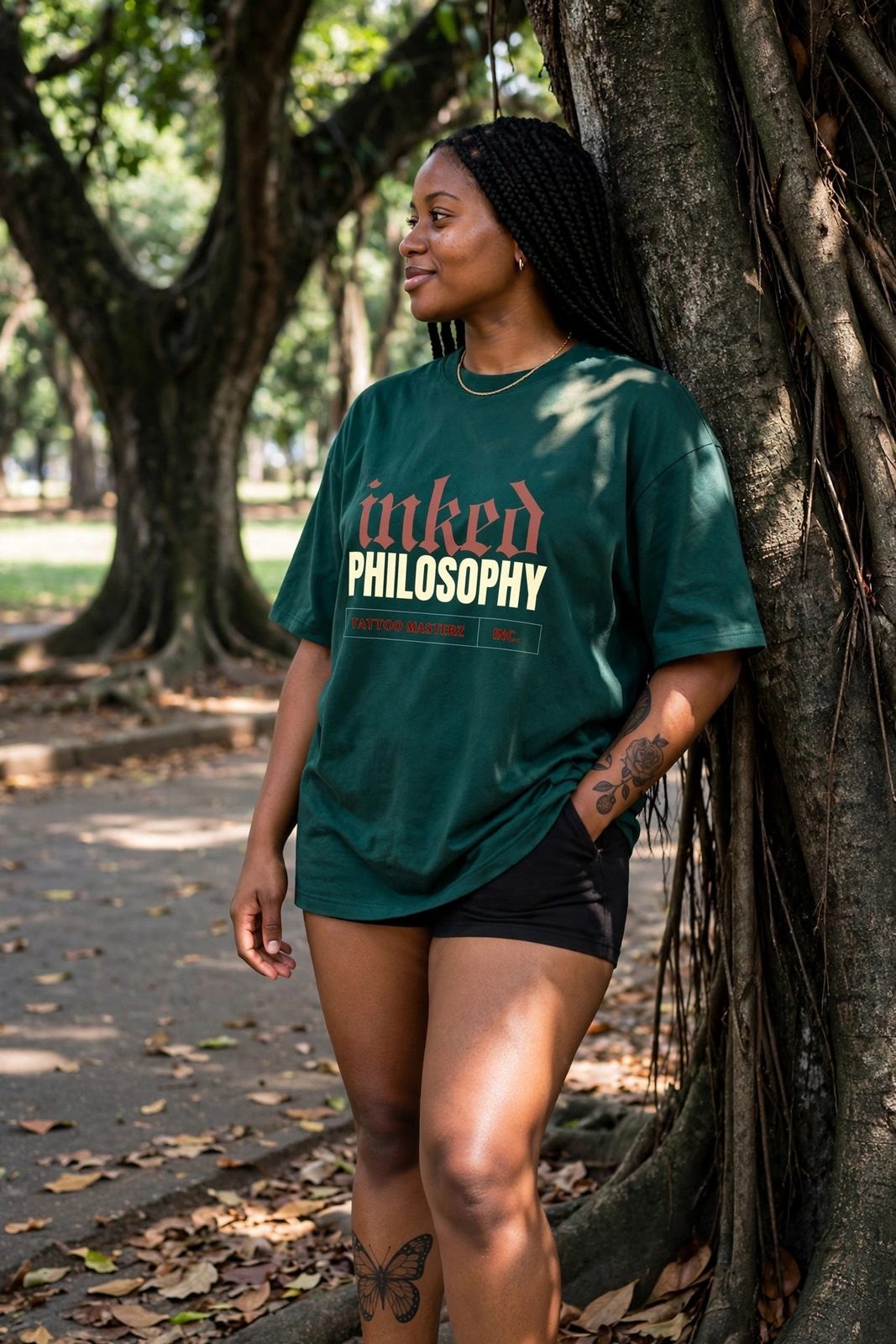 Camiseta Oversized Inked Philosophy — Verde Militar, vista 5